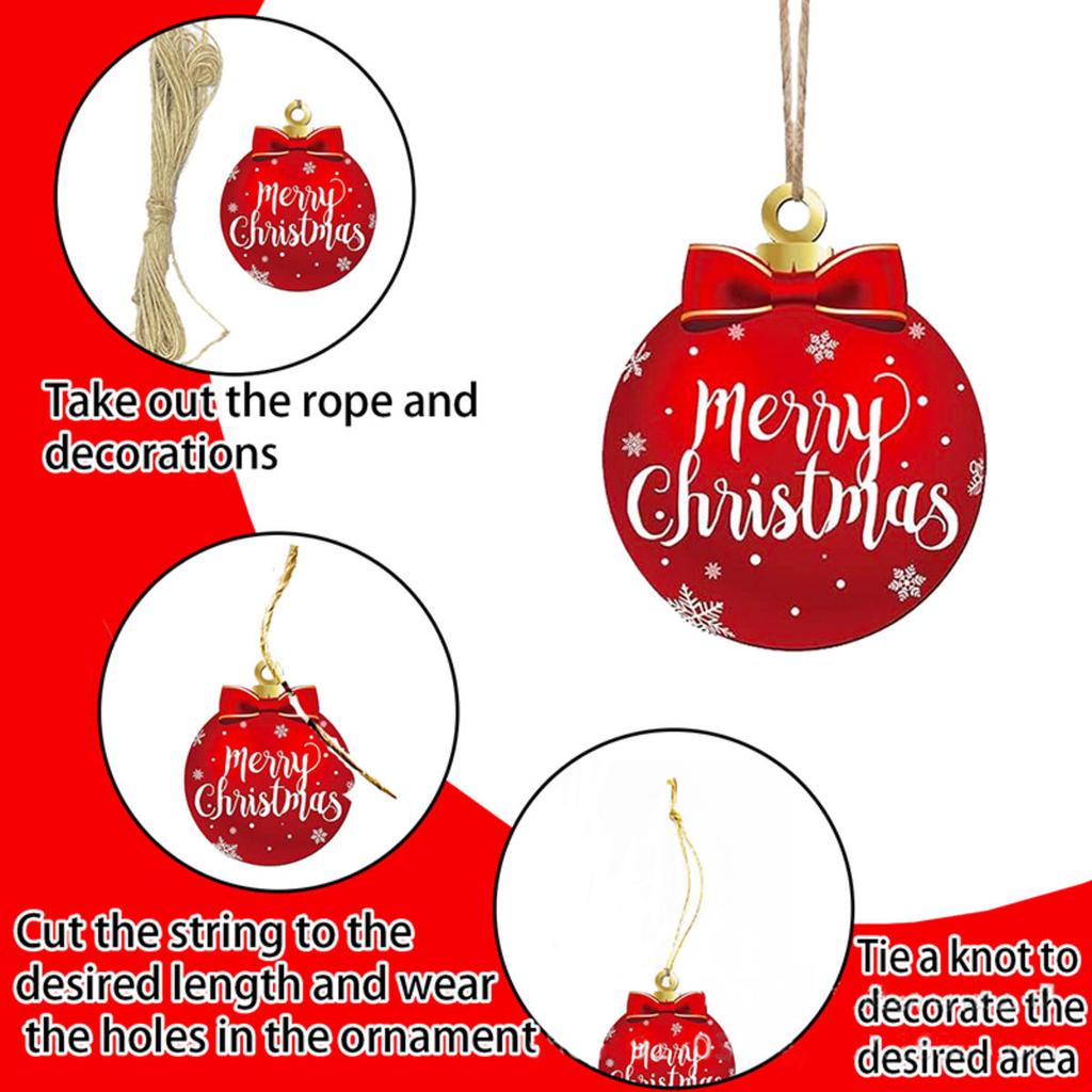 12pcs Wooden Christmas Ball Pendant Christmas Gift Decoration Christmas Tree Hanging Home Room Decor Outdoor Accessories for Holiday Decorating Use