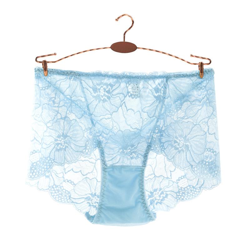 Lace Hollow Out Plus Fat Women's Mid Waist Triangle Pants Sexy Mesh Thin Breathable Cotton Underwear for Women