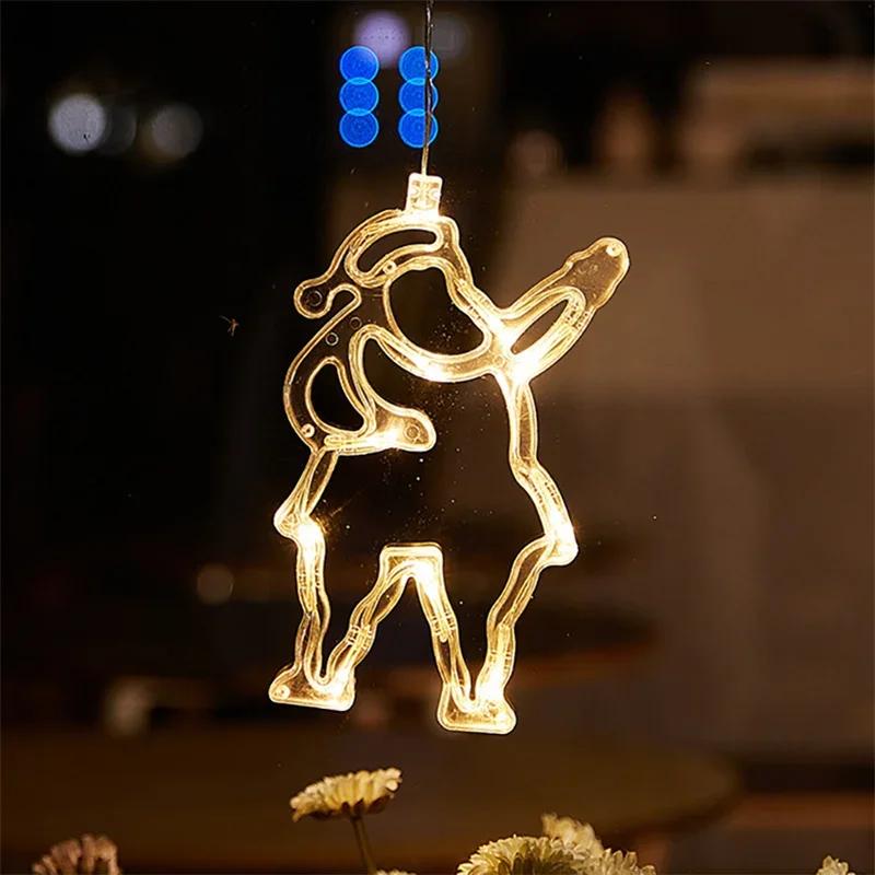 LED Light Snowflake Santa Window Ornaments Decoration for Home Xmas Navidad New Year Christmas Decor Fairy Lamp String Lights