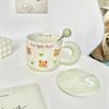 Cartoon Butter Bear Cup Couple Ceramic Cup Girls High Looking Mug with Lid Spoon Home Office Water Cup