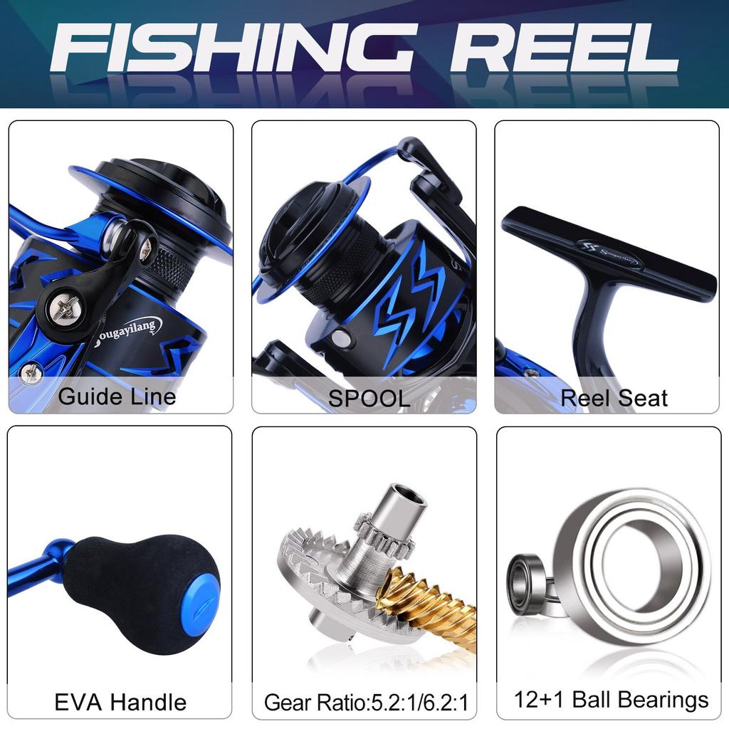 SOUGAYILANG 12 + 1BB Spinning Fishing Reels 5.2: 1 / 6.2: 1 High Speed Gear Ratio Smooth Powerful Freshwater / Saltwater Fishing Reel