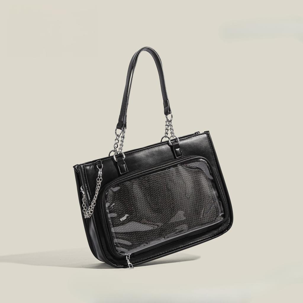 Сумка для еды через плечо, модная маленькая сумка через плечо, черная, для учеников младших и старших классов, прозрачная сумка для бара