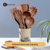 Teak & Acacia Wood Kitchen Utensil Set: Long Handle Spatula & Large Soup Spoon