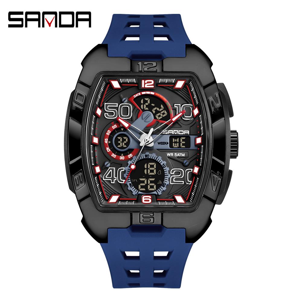 SANDA 5110 Новые мужские многофункциональные электронно-кварцевые часы для активного отдыха 5ATM Водонепроницаемые Ночная подсветка Таймер Обратный отсчет Секундомер Будильник
