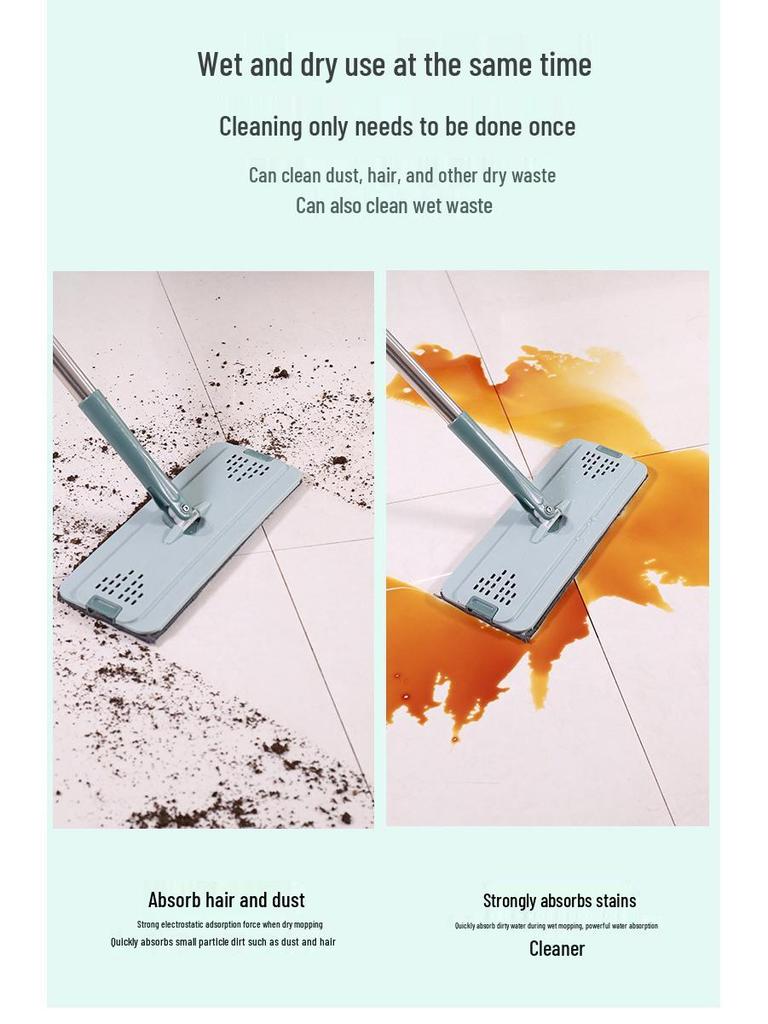 Hands-Free Flat Mop: Dual-Use Scratch-Off Design for Easy, Efficient Cleaning with Bucket.
