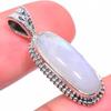 Natural Rainbow Moonstone Gemstone 925 Solid Sterling Silver Pendant 1.22" L2m87