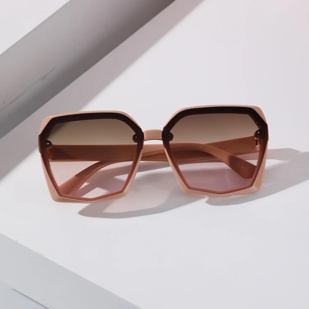 Шампань Коричневые Солнцезащитные очки с большой оправой Женские Модные Солнцезащитные очки от солнца Дизайнерские Брендовые Разноцветные Солнцезащитные очки Женские Винтажные