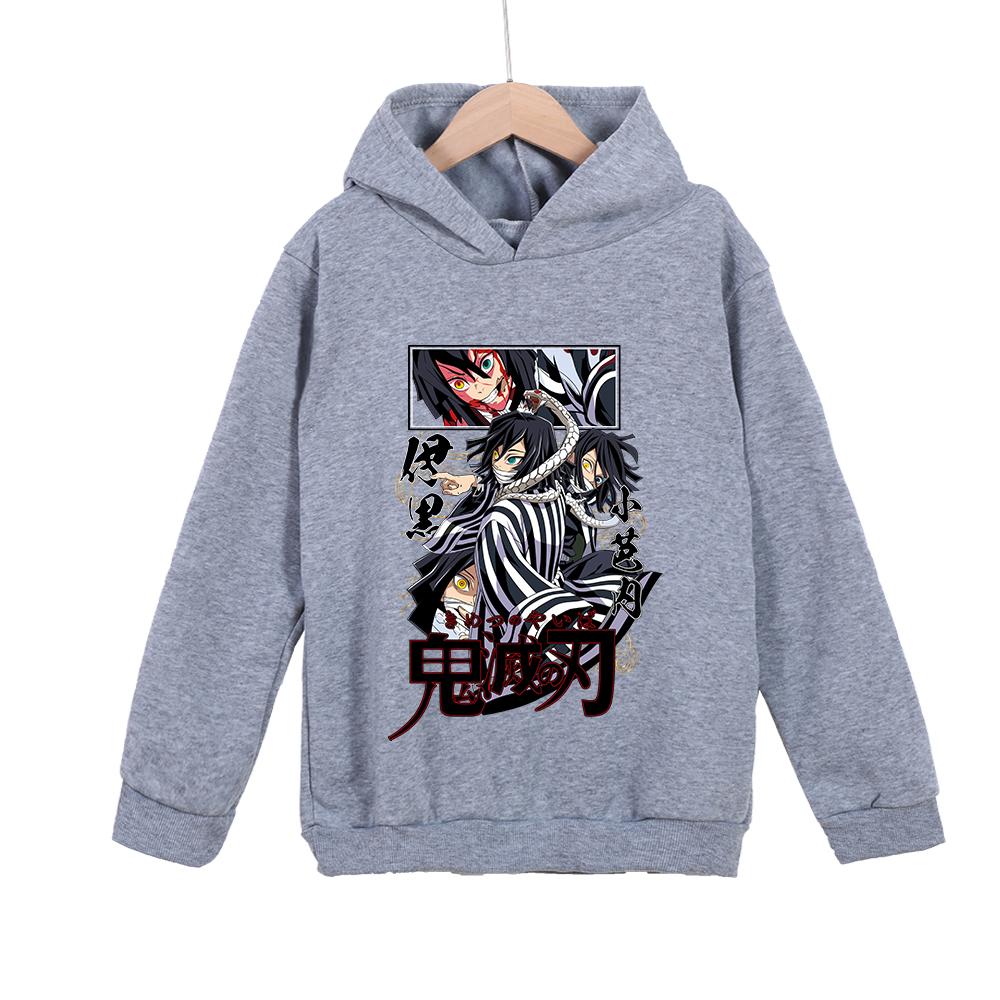 Demon Slayer Obanai Iguro Polyester Hooded Sweatshirt for Kids Unisex Anime Pullover Casual Wear 100-160cm