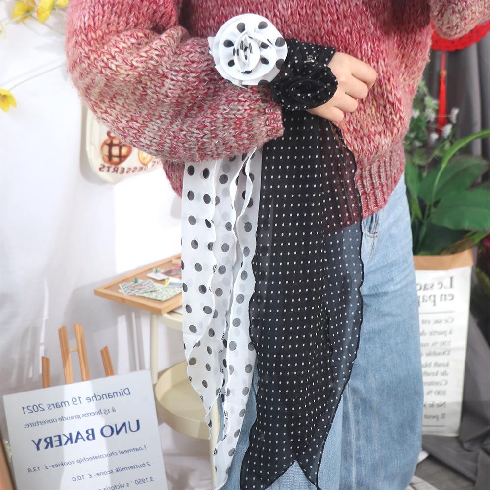 Cravat Polka Dot Scarves Bow Ties Collar Flower Decoration All-match Long Silk Scarf Spring Summer