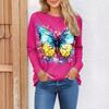 Women's T-Shirts Beautiful Butterfly Print Women's Round Neck Long Sleeved T-shirt