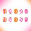 24pcs Short Square Acrylic Press On Nail With Flower Pattern For Women Full Coverage Glossy Finish False Nail