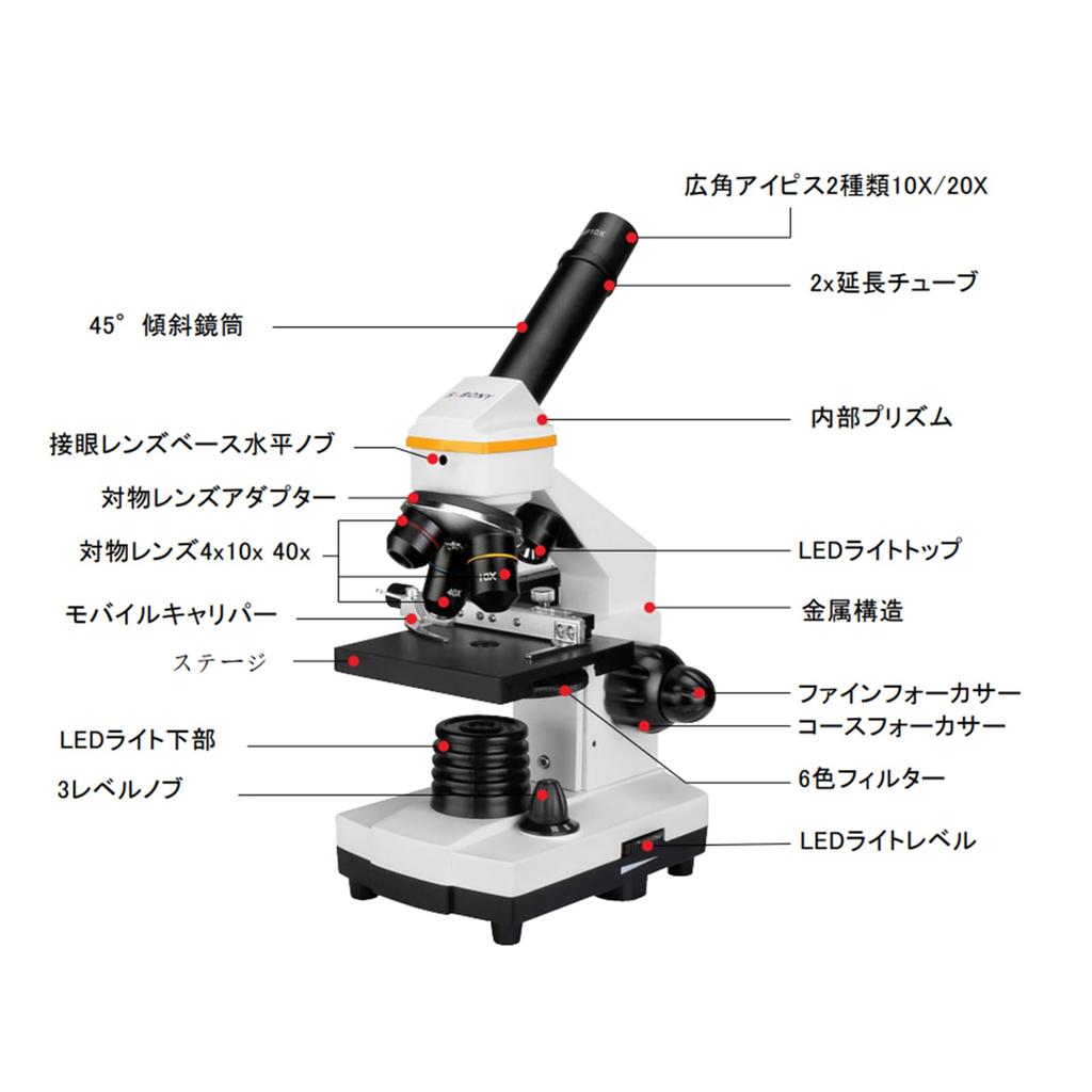 Svbony SV601 Монокулярный микроскоп, 40X-1600X Высокое увеличение Биологический микроскоп с двойной светодиодной системой освещения, Одноосевой грубый/точный