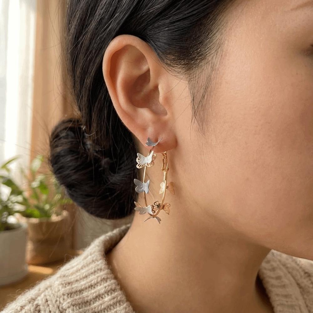 Trendy Butterfly Hoop Earrings Oil Dripping Geometry Metal Round Circle Earrings Multi-Colored Simple Statement Jewelry Women