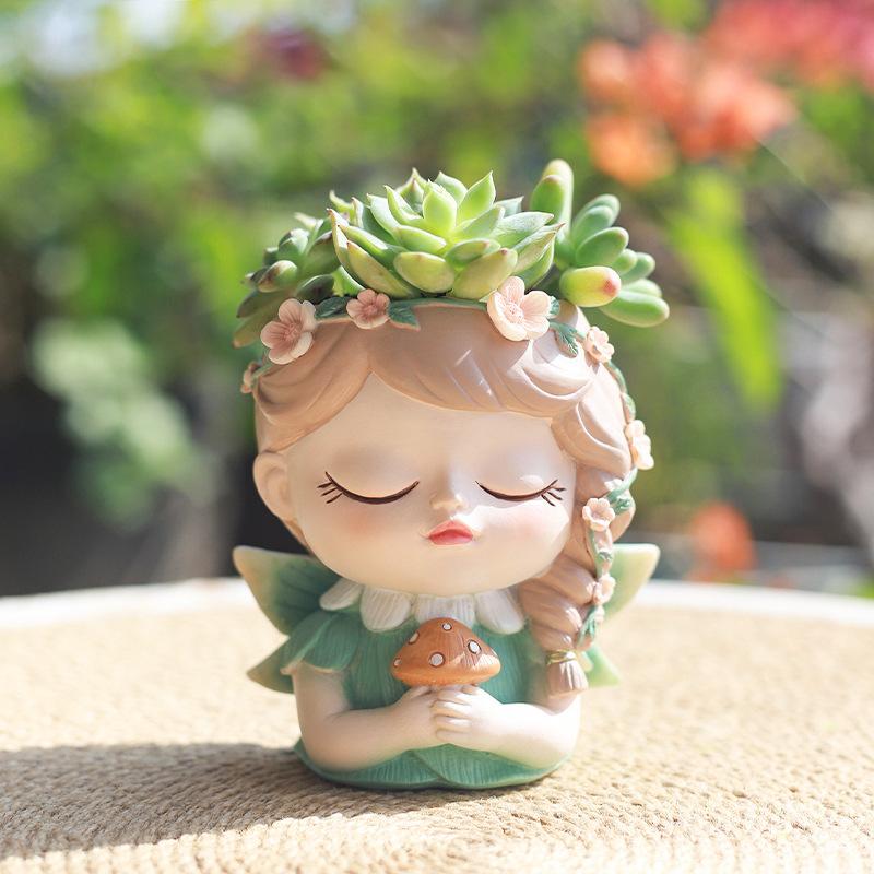 Милый цветочный горшок для девочек-эльфов, сочный горшок, кашпо из смолы, домашний декор, украшение для рабочего стола, бонсай, горшок для растений, украшение сада