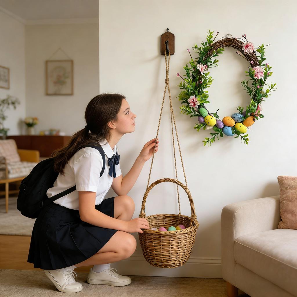 Natural Feel  Artificial Easter Decorative  Wreath, Green