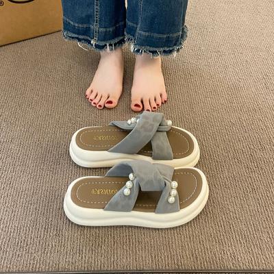 Модная обувь на шнуровке с бусинами, женские домашние тапочки, шлепанцы на платформе, летние клоги, женская обувь 2025, пляжные домашние тапочки на платформе, летняя женская обувь