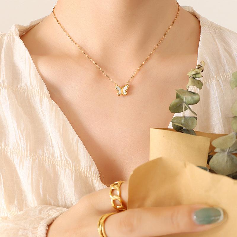 18k Gold-Plated Korean Minimalist Butterfly and Seashell Necklace & Earring Set