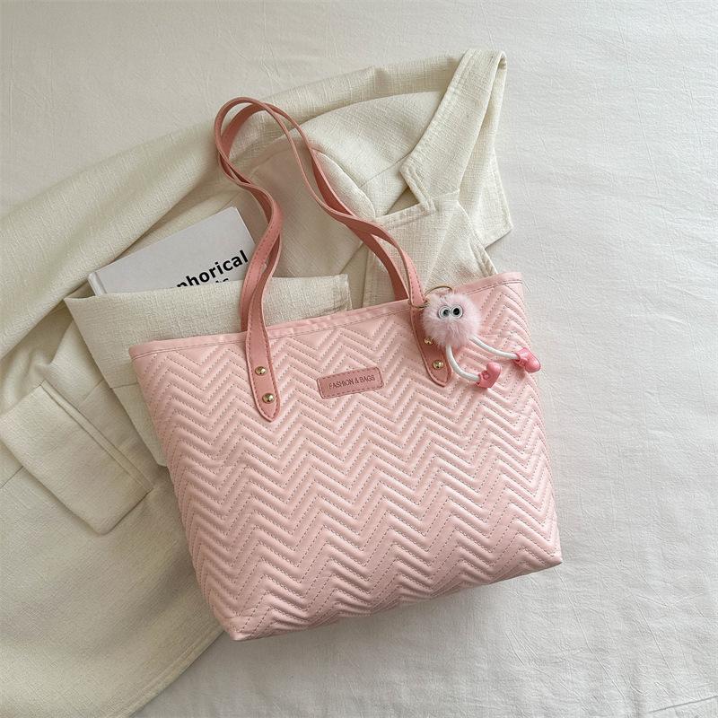 Water Corrugated Stitching Tote Bag for Women's Bag New Simple Large Capacity Shoulder Bag Solid Color Niche Handbag