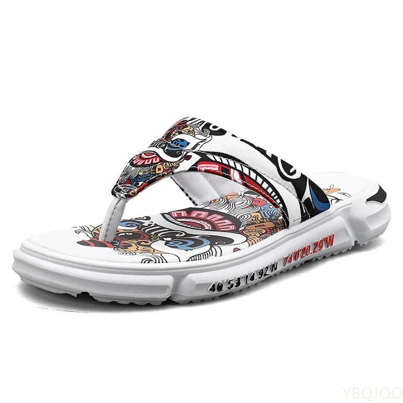 Новые мужские тапочки нескользящие износостойкие пляжные туфли с персонализированной вышивкой модные мужские тапочки сандалии для отдыха на открытом воздухе