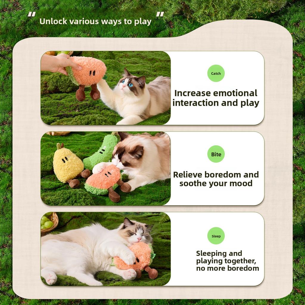 Eco-Friendly Catnip Plush Toy Chew Resistant Fruit Shapes for Boredom Relief and Self-Play