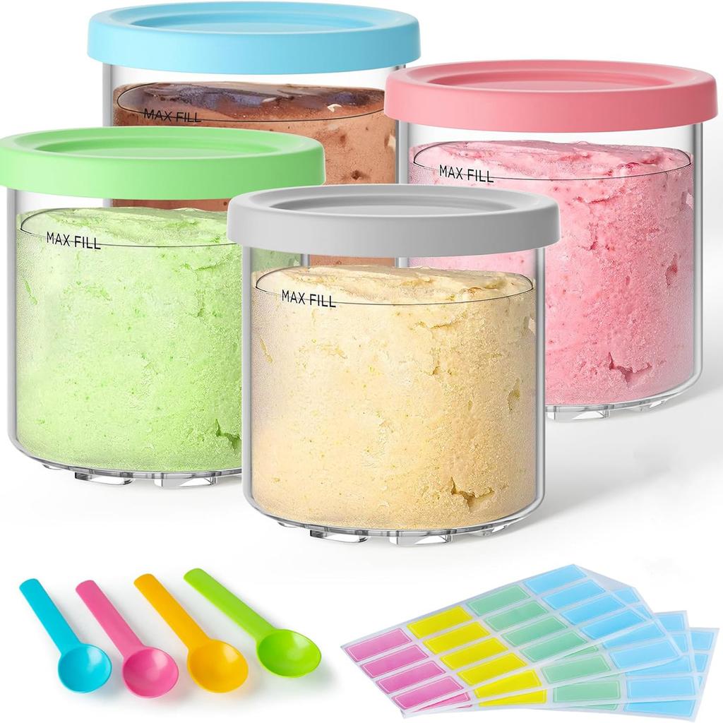 Стаканчики для мороженого на пинту для мороженицы Ninja Creamie Многоразовые Стаканы для хранения мороженого с ложкой и этикетками