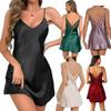 Fashion Elegant Women Pajamas Suspenders Sexy Lace Satin Dress Sexy V Neck Loose Casual Simple Solid Color Nightgown A-line Short Dresses Clothing