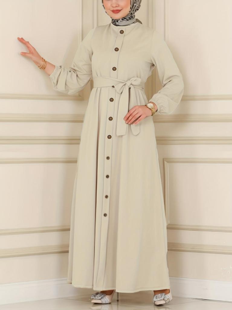 Женская мусульманская длинная облегающая роба с поясом Осень/Зима 2023