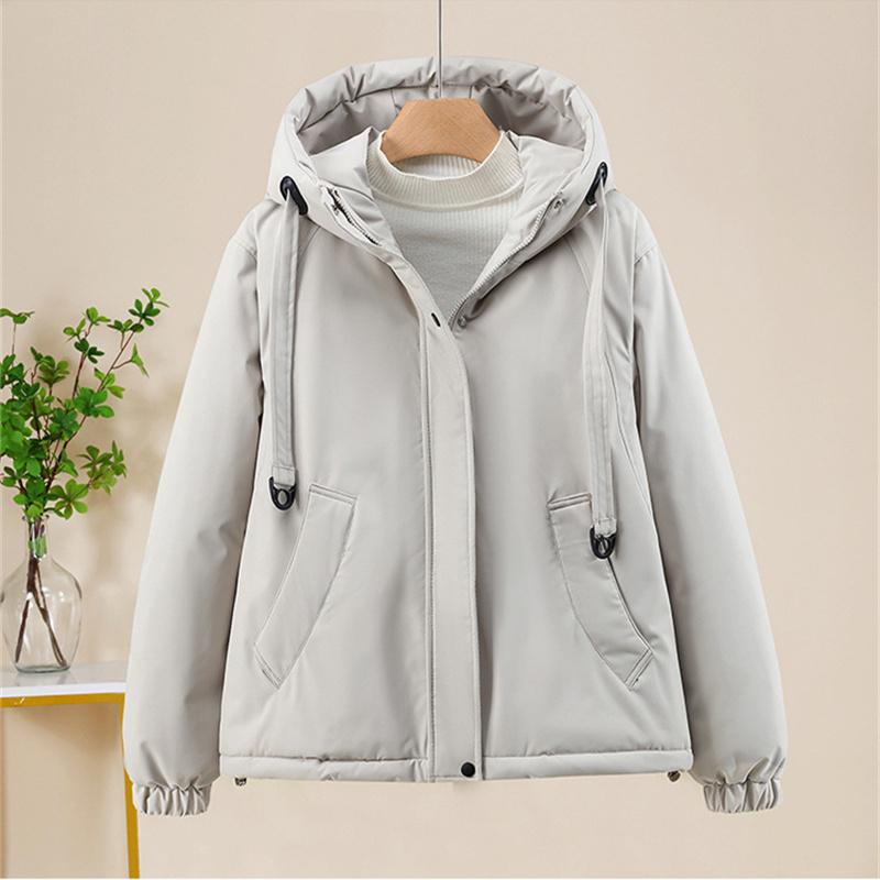 Женская зимняя куртка с хлопковым наполнителем, флисовая короткая парка, свободная верхняя одежда с капюшоном, повседневное женское теплое ветрозащитное пальто