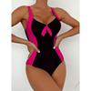 Женский сексуальный контрастный черно-белый купальник-триангл без спины - Съемный нагрудный вкладыш, Высокоэластичный купальник с полной посадкой