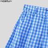 INCERUN Men Casual Loose Zip-up Waist Plaid Nonelastic Wide Legs Pants Long Trousers
