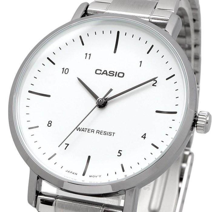 Женские кварцевые аналоговые часы Casio LTP-VT03D-7B, Белый металлический ремешок