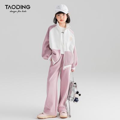 Спортивный комплект для девочек Tao Town с цветными блоками: Осенний модный свитшот и брюки