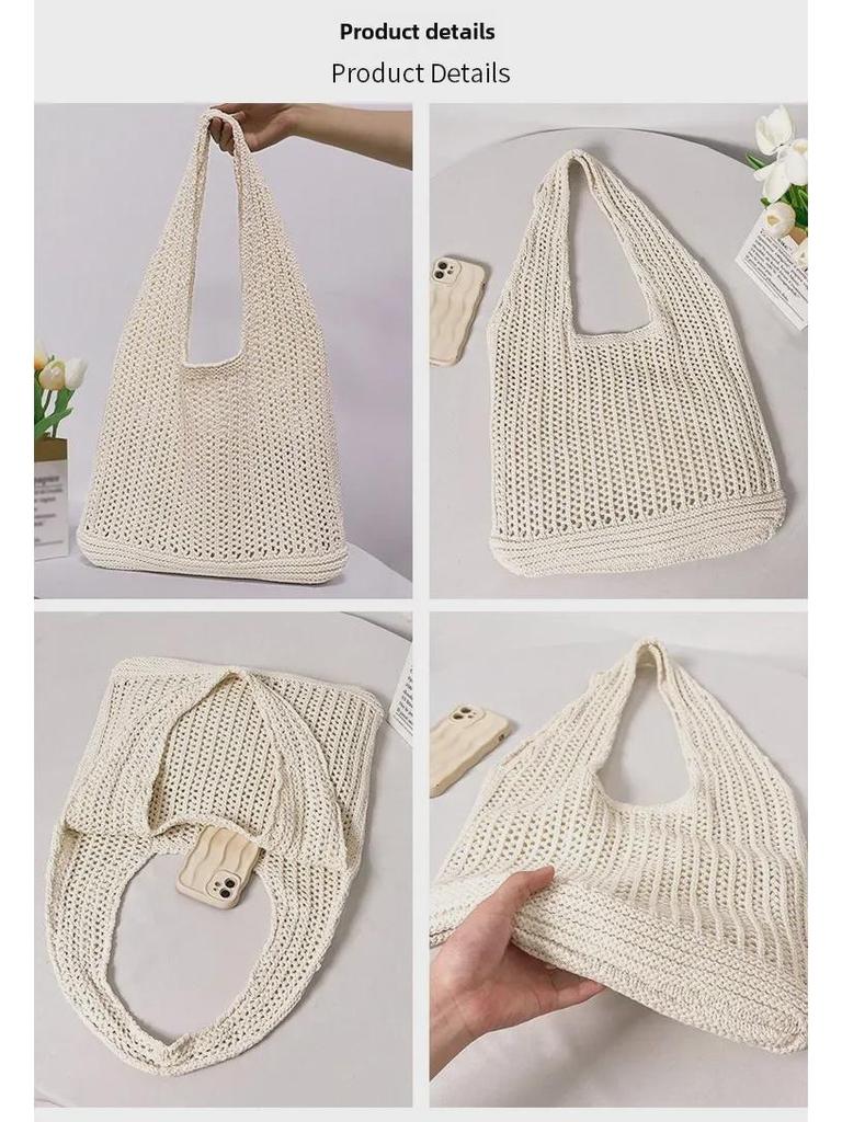 Вязаная сумка через плечо в корейском стиле Lazy Style - большая вместимость, однотонный цвет, алый дизайн, шерстяная сумка для покупок