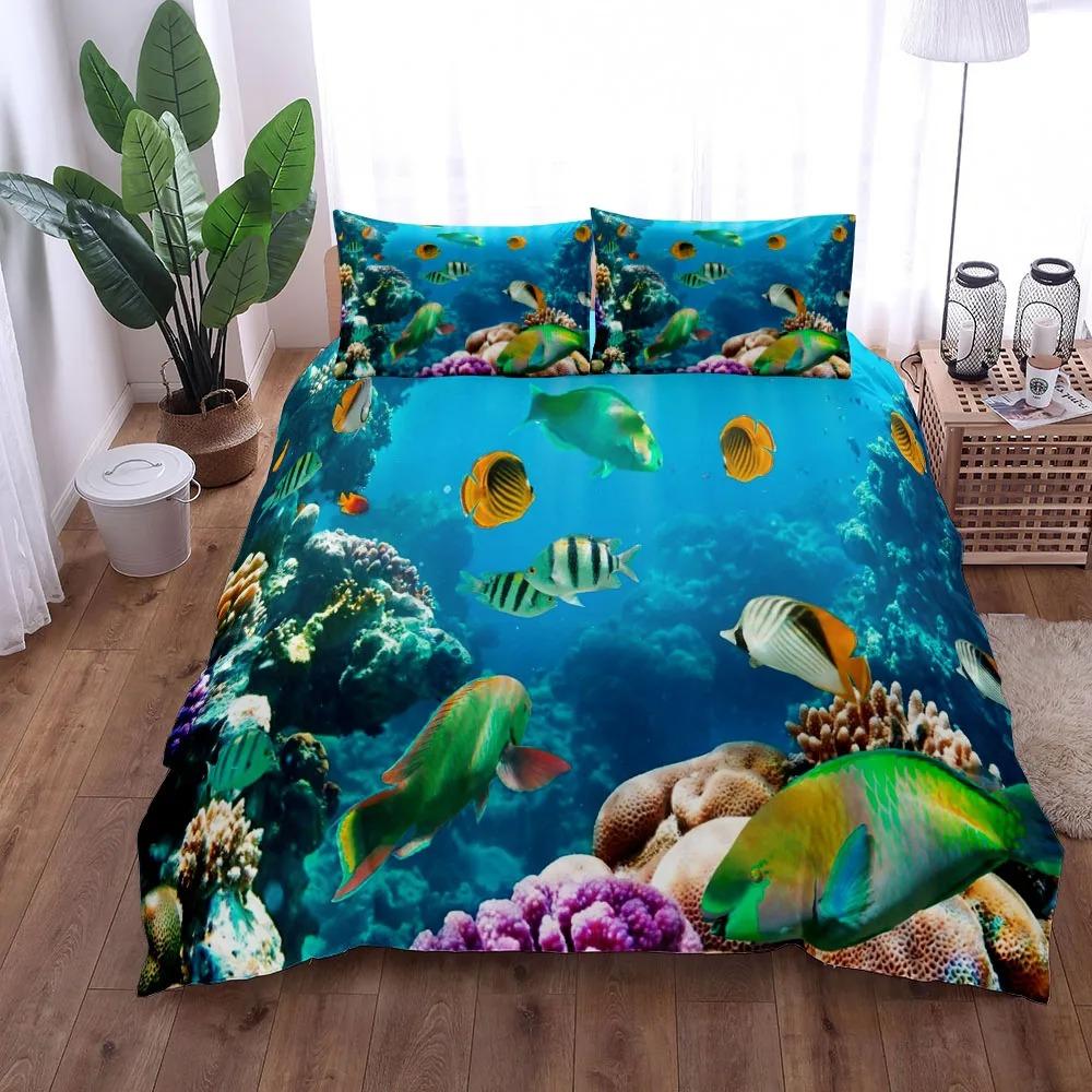 Underwater Fishes Duvet Cover Set King Queen Double Full Twin Single Size Duvet Cover Pillow Case Bed Linen Set
