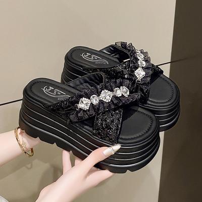 Модная обувь Тапочки Женские Летние Платформа Pantofle Роскошные Шлепанцы Желейные Вьетнамки 2025 Дизайнер Блестки Мода Кристалл Блеск