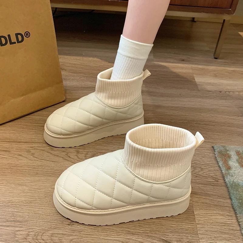2024 New Winter Snow Boots Women's Velvet Thickened Fashion Short-Tube Warm Bread Cotton Shoes