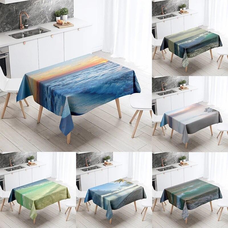 Beach Tablecloth Seaside Scenery Anti-fouling Waterproof Rectangular Kitchen Dining Table Home Decoration