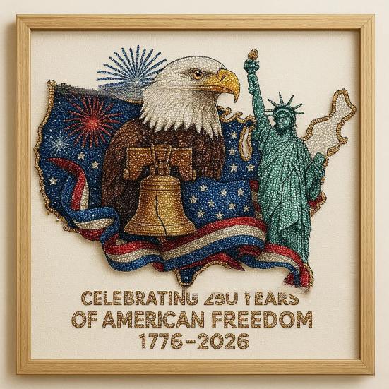 250th Anniversary Diamond Art Kit Celebrating 250 Years of American Freedom DIY Rhinestone Craft