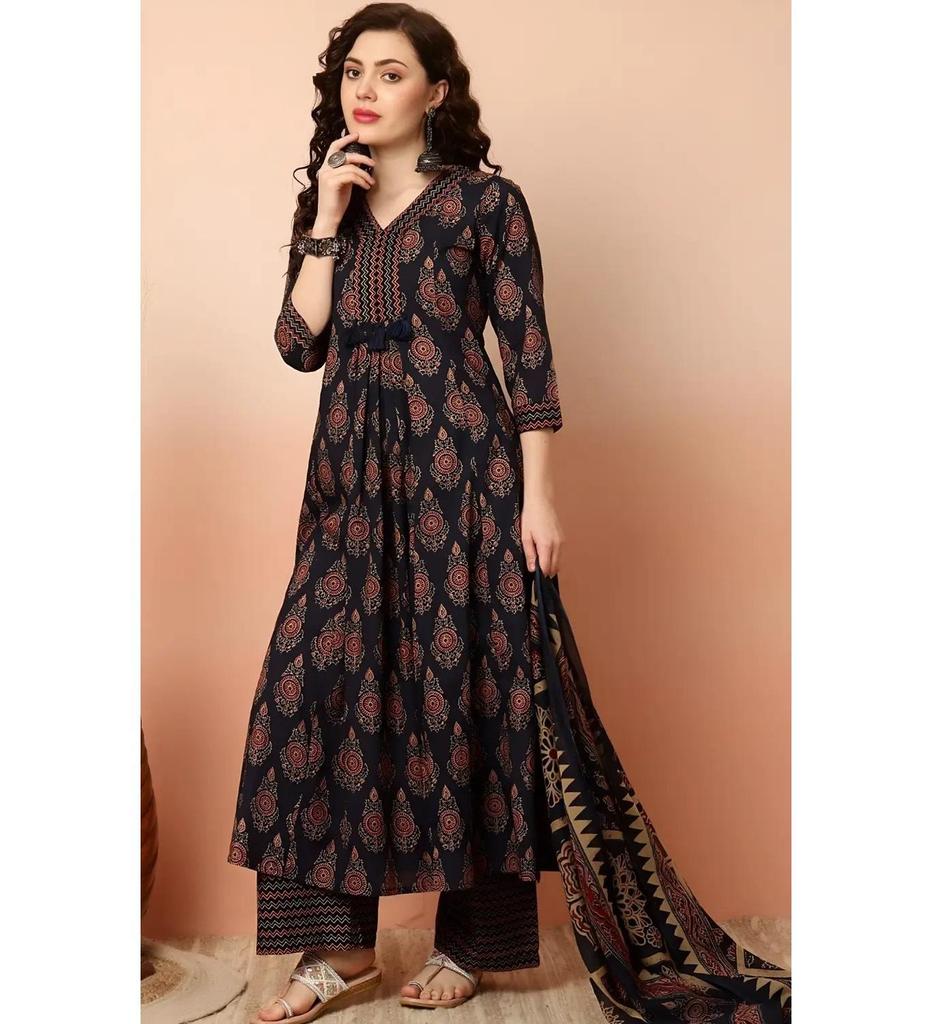 Women Designer Kurta Pant Dupatta Set Indian Bollywood Top Tunic Cotton Kurti Dress