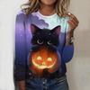 2025 Autumn & Winter Women's New Casual Crew Neck Long Sleeve Top 3D Halloween Pattern Ideal Halloween Christmas Gift