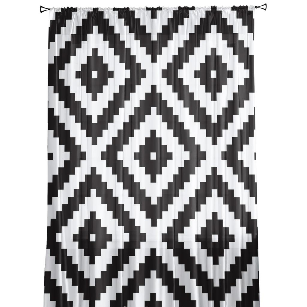 Черно-белые тюлевые шторы с неправильной геометрией для гостиной, спальни, декор, шифоновая прозрачная вуаль, кухонная оконная занавеска