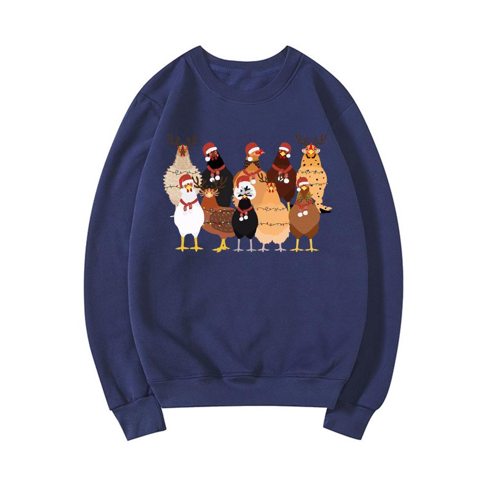 Christmas Chickens Sweatshirt Christmas Farm Animals Sweatshirts Women's Christmas Chicken Sweatshirt Long Sleeve Pullover