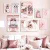 Pink City Scenery Wall Art Poster and Prints Flower Car Perfume Headset Bathroom Canvas Painting Wall Pictures Living Room Decor