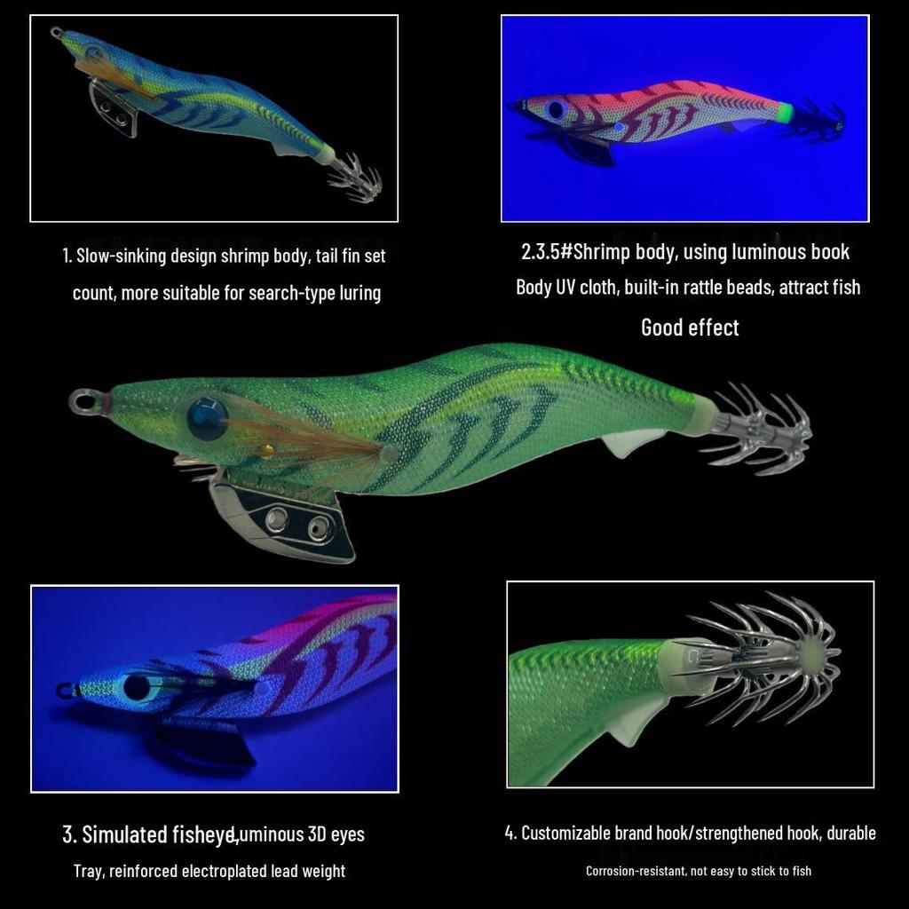 3.5# Светящаяся Радужная Креветка Медленно Тонущая Приманка с Погремушкой и УФ-Приманкой для Морской Рыбалки