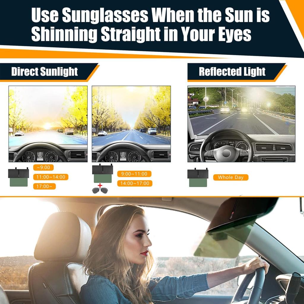 Veharvim 2 Pack Polarized Sun Visor Extender/ Extension With PC Lens And Side Sunshade, Anti-Glare, UV-Filtering For Car With Zipper Slider (Driver +
