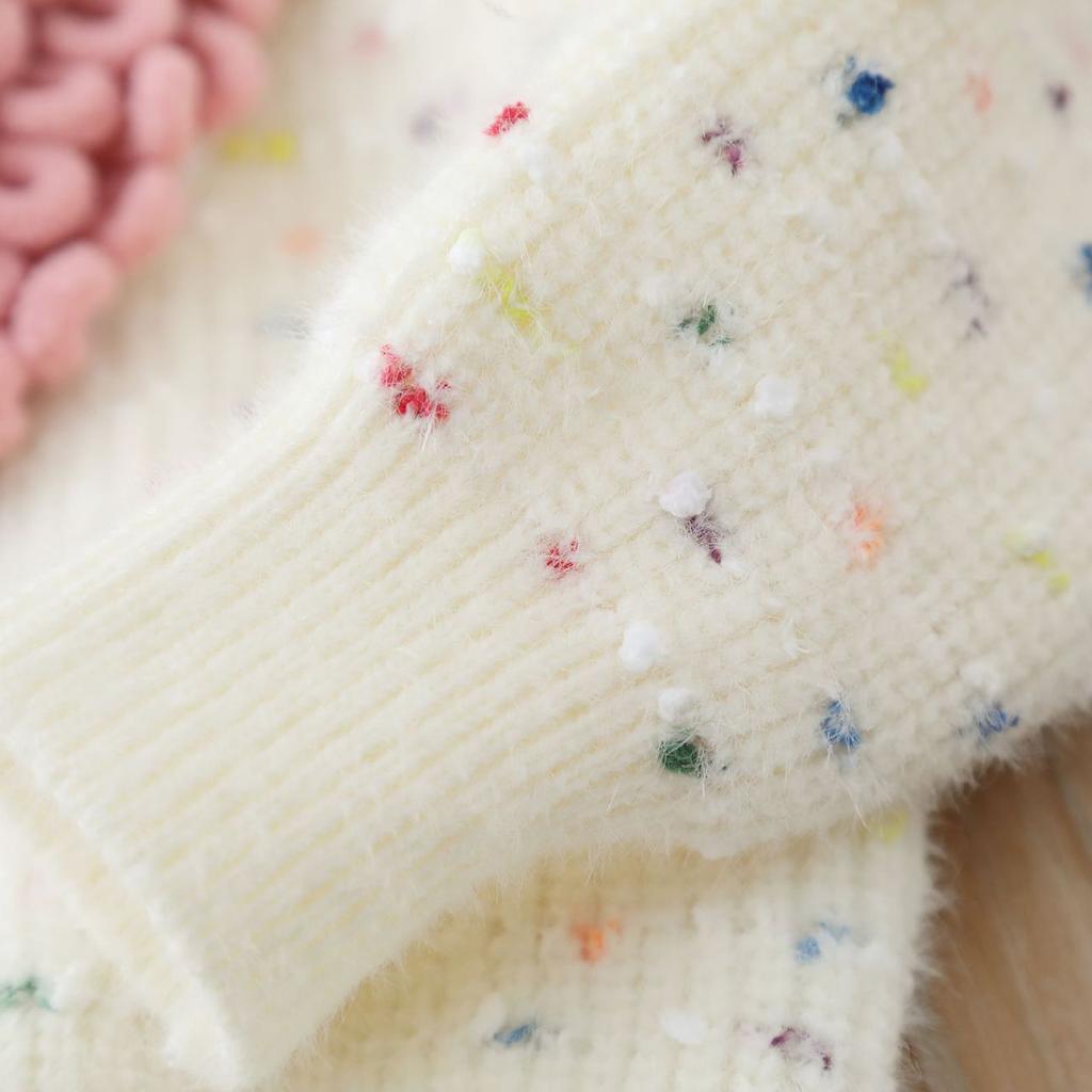 Свитер для девочек с круглым вырезом, вязаная базовая рубашка, милый плюшевый бархатный утолщенный детский свитер