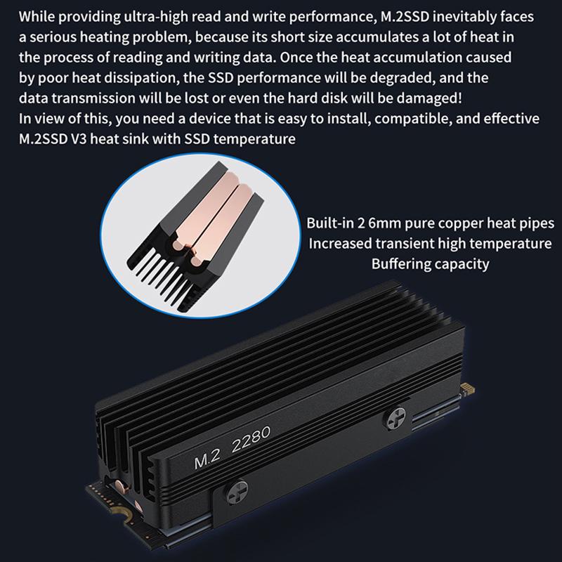 SSD-V3 2280 M.2 Твердотельный накопитель с двумя тепловыми трубками Полностью алюминиевый жилет с решеткой NVMe Высокоэффективный радиатор Игровые аксессуары