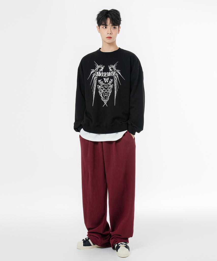 MOZMOZ Soft Terry Single-Pleat Wide String Training Pants Burgundy