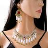 Luxury Rhinestone Jewelry Set with Exotic Ethnic Charm, Su Necklace with Retro Temperament, Earrings