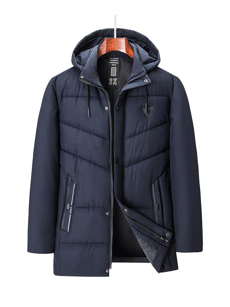 Мужская зимняя куртка 2025 года с высоким ворсом, теплая, из хлопка, со съемным капюшоном, для делового стиля среднего и пожилого возраста.